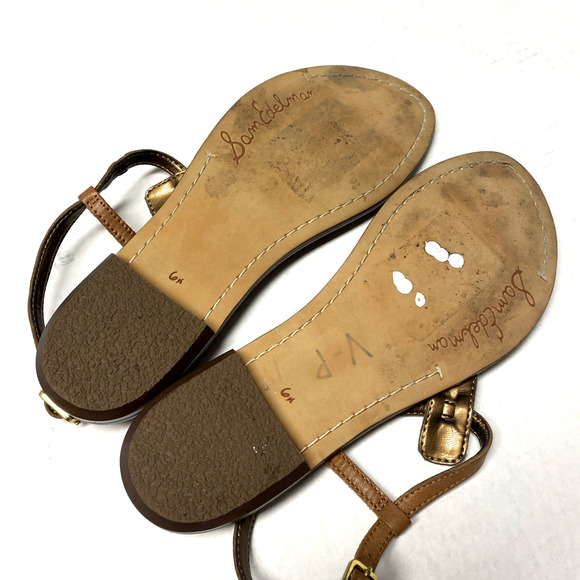 Sam Edelman Gigi Brown T Strap Flat Sandal Leather Thong Ankle Strap 6.5 - Picture 5 of 5